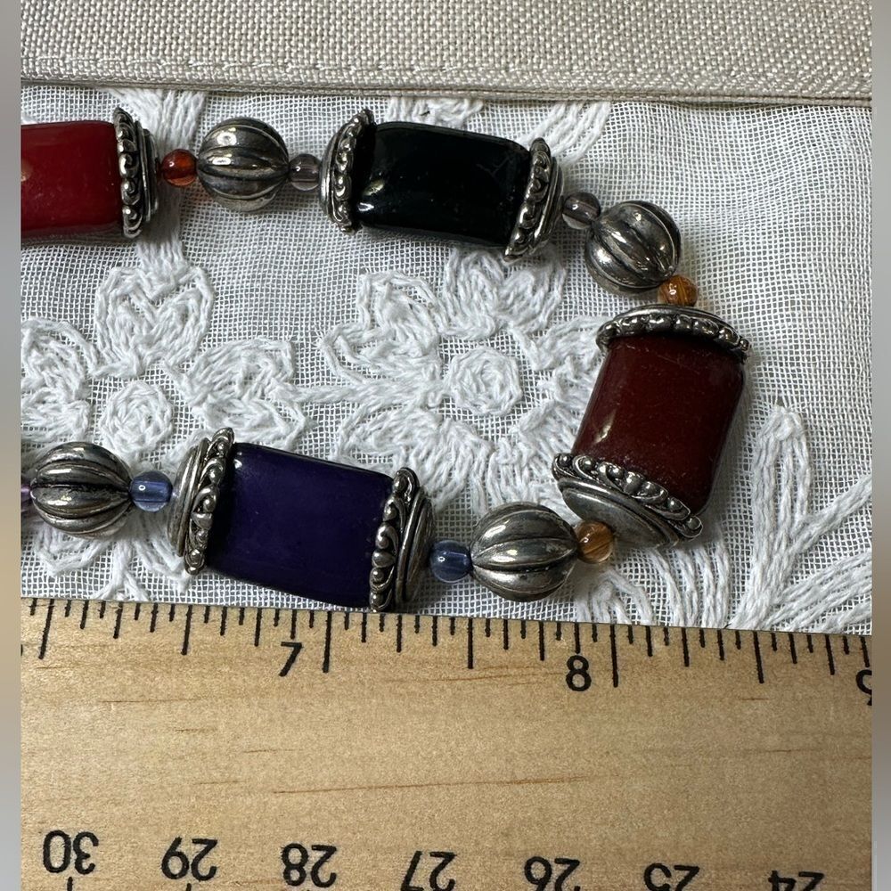 Multi Color Glass Statement Necklace Silver Tone - Picture 3 of 4